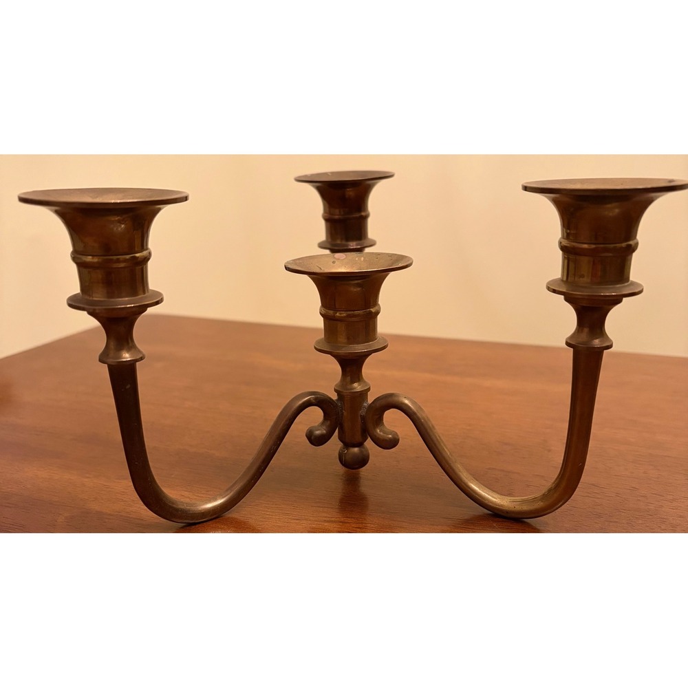 Vintage Solid Brass Candelabra‎ 4 Light Taper Candle Holder Centerpiece Antique